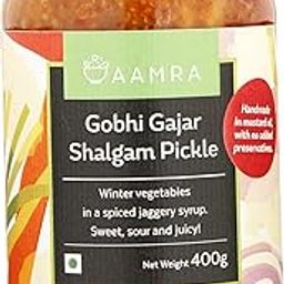 Aamra Traditional Homemade Gobhi Gajar Shalgam Pickle 400grams, Sweet, Sour and Juicy Pickle, Spiced Up with Jaggery Syrup.-image-56