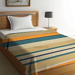 YaAkholic Single Bed Glace Cotton Stripes Quilt Cover/Duvet Cover/Rajai Cover/Blanket Cover for Winter with Zipper Closer (60x90 Inches, Yellow)-image-56