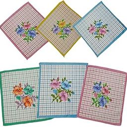 Soft Thick Towel Colourful Handkerchiefs with Single Colour Base Lining and Multicolor Bunch of Flowers for Women, Ladies, Girls (Pack of 6)-image-28