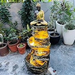 Classy Home Creation Buddha Water Fountain for Home Decor | Step fouontain Indoor Outdoor | Living Room Dining Room Office Garden Big Size 4 feet Unique Gift Item-image-76