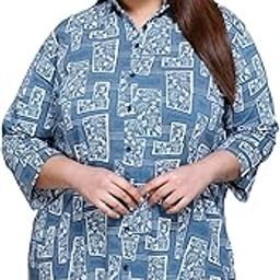 Women’s Plus Size Cotton Printed Longline Casual Shirt with 3/4 Sleeves-picture-24
