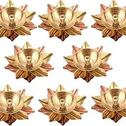 Collectible India Set of 8 Brass Diya for Puja Oil Lamp Lotus Shape - Deepak for Pooja Diwali Decoration Items - Diwali Gift - Return Gift-image-48