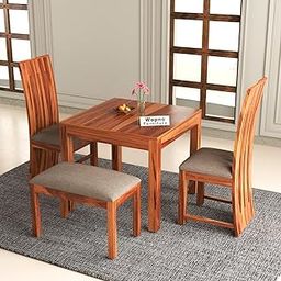 Wopno Furniture Sheesham Wood 2 Chair with 1 Bench Dining Table Set with Cushioned Chairs for Dining Room | Living Room | Home & Office | Hotels Restaurant & Cafe (3 Seater, Honey H)-image-85