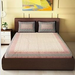 Saras Aajeevika 100% Pure Cotton Double Bedsheet - 90 x 108 Inch King Size With 2 Pillow Covers|310 GSM Heavy Quality Soft & Breathable Fabric Block Print Designer Premium Bed Sheet Handloom Bedcovers-image-36