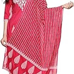Women's Cotton Floral Embroidered with Lace Straight Kurta Pant with Dupatta Set-image-11