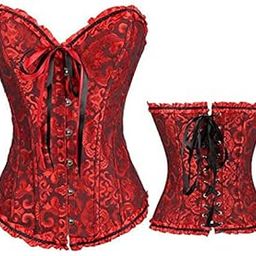 Ubervia Corset Lace Up Steampunk Waist Trainer Body Shaper Tummy Support Slimming Trimmer Cincher Adjustable Sexy Shapewear for Women- Red Black (Small)-image-86