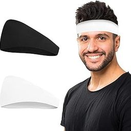 2 Pack Running Headbands for Men Sweatbands Sports Sweat Bands Workout Thin Fitness Gym Yoga Headband Men - Athletic Headbands Men Cycling Sweat Band, (Black White)-image-5