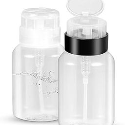 YAMYONE Plastic Pack Of 2 Push Down Empty Lockable Pump Dispenser Bottle For Nail Polish And Makeup Remover,200Ml(6.8Oz),Black Top Cap-5