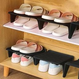 NYALKARAN Plastic Shoe Organizer Stand Space Saver Shoe Storage Rack Double Layer Free Standing Shoe Slipper Stacker Shelf (Black, Pack of 6)-30