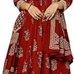 gulmohar jaipur Women's Cotton Calf Length Printed Flared Kurta Palazzo Dupatta Suit Set-picture-49