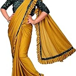 NILKANTHVARNI CREATION Kids Girls Lycra Blend Ready To Wear Saree With Sequence Blouse Piece (5-6 to 7-8 Years) (Mustard)-9