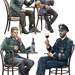 MiniArt Mini Art 550035396 35396 1:35 Figure German Soldiers in Café (4) Faithful Replica, Model Building, Plastic Kit, Crafts, Hobby, Gluing, Model Kit, Assembly, Unpainted, Medium-57