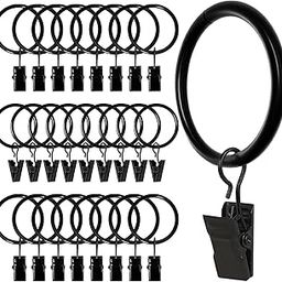 SHOPEE 26 PCS Curtain Backdrop Ring with Clips, Drapery Clips with Rings, Hangers Drapes Rings 1.26 Inch Interior Diameter, Fits up to 1 Inch Curtain Rod,Black-image-1
