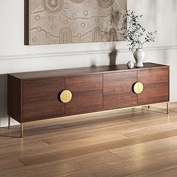 DEMIWALL Wooden Entertainment Tv Unit for Living Room | Tv Stand/TV Cabinet with 4 Door Shelf Storage | Solid Wood Sheesham, Brown Finish-13