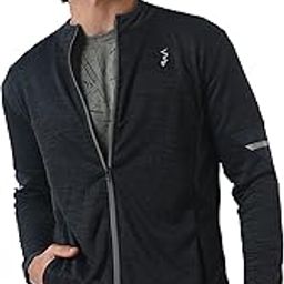 Men's Black Heathered Activewear Jacket With Contrast Detail For Casual Wear | Mandarin Collar | Long Sleeve | Zip Closure | Polyester Jacket Crafted With Comfort Fit For Everyday Wear-image-68