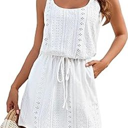 Womens Hollow Out Swimsuit Cover Up Criss Cross Back Swim Coverup Spaghetti Strap Boho Summer Dress 2024-picture-20