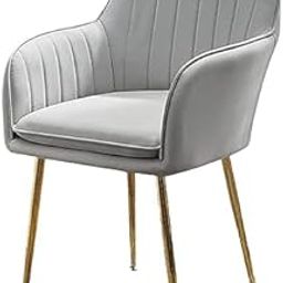 Sampuran Gold Velvet Dining Chairs, Soft Cushion Seat Chair for Living Room Bedroom Restaurant Fabric DiningChair | Accent Chair for Living Room Bedroom Study Cafe Restaurant Pack 1 (Grey)-image-93