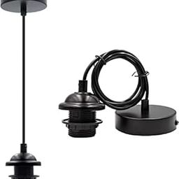 A k Pendant Light Ceiling Hanging Light Fixtures Vintage Socket Pendant Lamp Holder, Black Cord Hanging Lamp Kit E26/E27 (Bulb not Included) Pack of 1-5