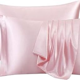 Set of 2 Satin Silk Pillowcase for Hair and Skin Standard Size 18"X 28" with Soft Breathable Smooth Cooling Pillow Covers for Sleeping (2, Pink)-image-54