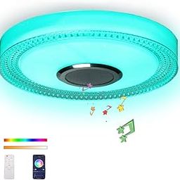 Ceiling Light with Bluetooth Speaker, 3000K-6500K 2100LM RGB Colors Changing, 18W LED Music dimmable Ceiling Fixture, Smartphone APP+Remote Control, Flush Mount Ceiling Lights for Kid Room, Bathroom…-35