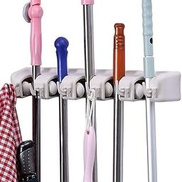 Eopzo Mop and Broom Holder; Upgraded with Effective Strong Holding 5 Slot Position with 6 Hooks Garage Storage up to 11 Tools Wall Mounted; Organize Ideas; Standard Size-image-5