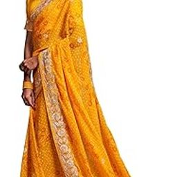 Women's Georgette Bandhani Printed Embroidery Saree with Unstitched Blouse Piece-image-20
