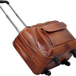 Leather Accessories I8 Inch Cabin Size Tan Leather Business Trolleys Laptop Roller Cases Backpacks-image-89