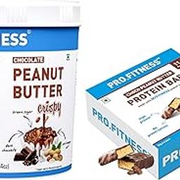 MyFitness Peanut Butter & PRO.FITNESS Protein Bar | Healthy Snacks Combo | 21g Protein Crispy Choco Spread & 11g Protein Bars, Choco Peanut Butter | Cholesterol Free | No Trans Fat | 1.25Kg + (34g X6)-12