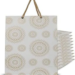 KOSY Pack Of 20 Gift Carry Bag | Eco-Friendly Recycle Paper Bag For Gifting | Sturdy & Versatile Paper Bag For Shopping | Small Gift Bag 22x6x22 CM | Carry Bag For Gifting White Print Design-9