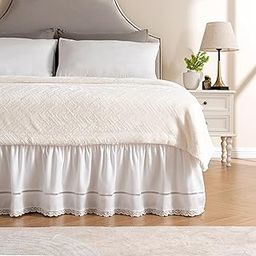 MIYE Wrap Around Ruffled Lace Bed Skirt, Elastic Dust Ruffle with Adjustable Belts,15 Inch Drop Easy to Put On, Bed Frame Cover, Machine Washable (Floral Lace/White, Full/Twin)-25