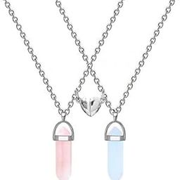 2 Pc/Set Crystal BFF Best Friend Magnetic Couple Matching Split Heart Pendant Necklaces for Besties/Couples - Valentines Day Gift-image-40