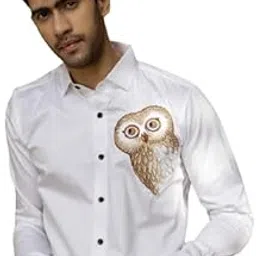 foomer Hooter White Embroidered Club WEAR Satin Cotton Shirt-picture-8