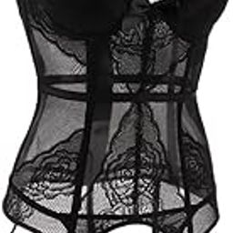 Women Push up Bustier Sexy Corset Lace Printing Waist Cinche S-Black-image-59