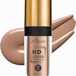 JustGold 9383 HD Cover Matte Liquid Foundation with SPF 15 Matte Finish Liquid Foundation to Cover Blemishes and Dark Spots Waterproof Long Lasting Full Face Coverage (Fudge 08)-10