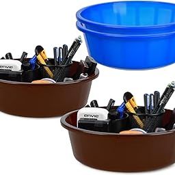 Homestic Pack of 4 Desk Organizer | Stationery Organizer | Multipurpose Storage Organizer | Office Supplies for Pen-Pencil-Staplers | Desktop Organizer | 6 LTR | Blue & Brown-image-56
