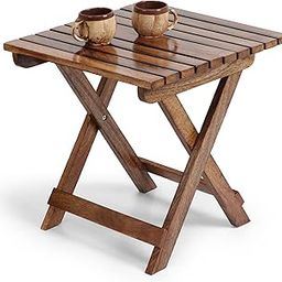 Wooden Foldable Coffee Table - Mango Wood, Light Brown - Perfect Center Table for Living Room (15 INCHES)-28