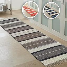 H2H House2Home Cotton Stripe Design Unique Color Combination Rug, Runner Mat (60cm X 90cm & 60x180cm - 3 Colors, 60x180, Brown)-image-67