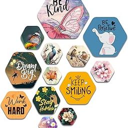 Artvibes Designer Wooden Wall Hanging Decoration for Home | Office | Living Room | Ideal Gifts | Stylish Hexagon Wall Decorative Artwork Items for Hall | Quotes Decor Item (WPS_214N) Pack of 13 Pieces-image-52