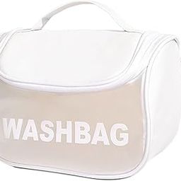 wolpin White Makeup Pouch Pu Toiletry Bag For Women Large Cosmetic Kit Storage Organizer Travel Vanity Grooming Make Up Washbag, 13 cm-image-56