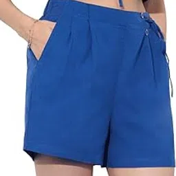 the souled store Cotton Linen Shorts: Aquarius Women and Girls Zipper Closure Solid Regular Fit Cotton Linen Shorts-picture-6
