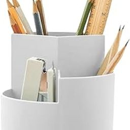 Xacton Desk Organizer I 3 Compartment Plastic Case Holder I Pen & Pencil Holders I Multi-Functional Storage & Display Tray I Stand for Home, Office Table Accessories - White-picture-28