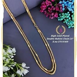 1GRAM GOLD PLATED 24" INCH LONG DOUBLE MOHINI CHAIN FOR WOMEN/GIRLS. (MOHINI MOP/DOUBLE FOX CHAIN/DOUBLE THAK CHAIN/MOP CHAIN/MUGAPPU/THALI CHAIN. #ch-image-1
