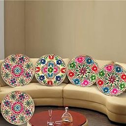 STLYZ Round Rajasthani Cushion Cover 16x16 inch Embroidered Ethnic Khadi Round Cushion Cover Elephant Design Set of 5 Multicolor, 16x16 Inch (Pack of 5) (Flower Round)-image-21
