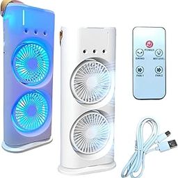 WISHKEY Double-ended Portable Fan, LED Light, Remote Control, 10W BLDC Motor, 280ml Tank, 3 Speeds, USB Rechargeable, White-picture-23