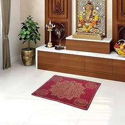 Prayer Mat | Velvet Aasan Mat Meditation Prayer Carpet Mat Pooja Aasan Mat | Rangoli Square Prayer Mat | Traditional Prayer Mat | Large | Size 2 x 2 Feet (Maroon Pack of 1)-image-75