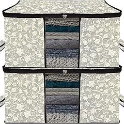 Kuber Industries Underbed Storage Bag | Clothes Storage Organizer | Blanket Cover with Clear Window | Zipper Closure & Handle Cloth Organizer | Flower-Design | Large | Pack of 2 | Black-image-8