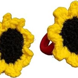 Handmade Crochet Sunflower Hair Tie, Yellow and Black, Set of 2-image-44