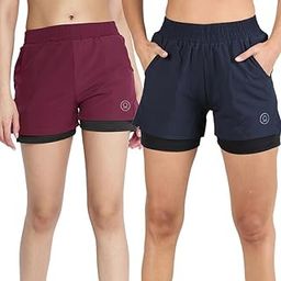 Double Layered Sports Combo Gym Workout Running Shorts for Women-image-59