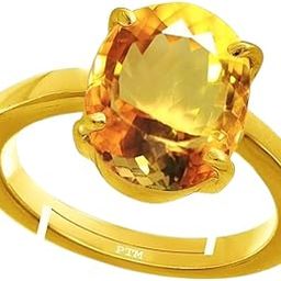 Natural Citrine/Sunehla 3.25 Ratti to 10.25 Ratti or 3 Carat to 9.5 Carat Astrological Certified Gemstone Panchdhatu/5 Metals Gold Plated Adjustable Ring for Men & Women-6
