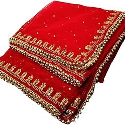 Wedding Bridal Dupatta for Women (All Color) - Heavy Net Dulhan Chunari With Resham Embroidery Velvet Lace For Red, Pink Lehenga Sarees-11